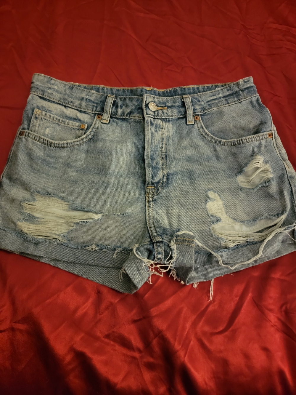 Forever 21 Light Blue Distressed Denim Shorts